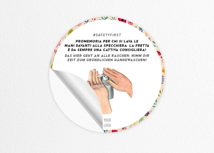 Adesivo Ø 15 cm | Fiore - Lavarsi le mani (de/it)