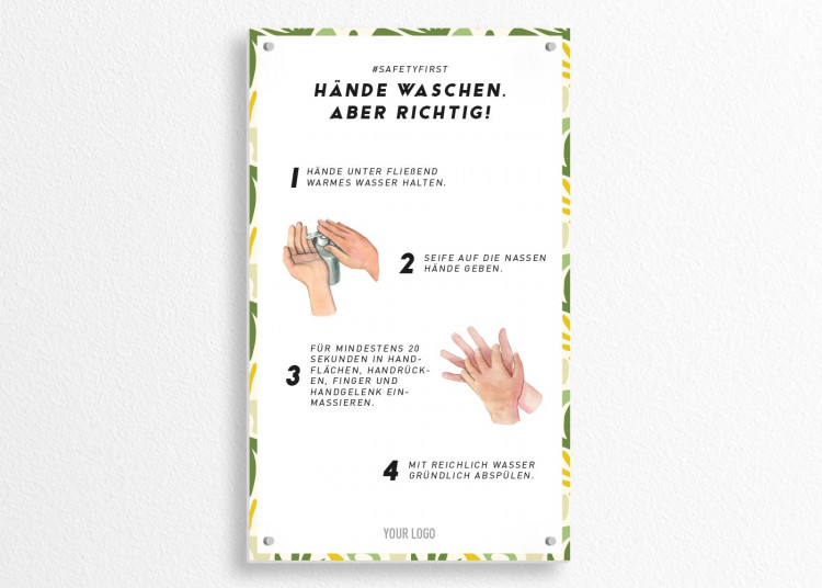 Insegna 15 x 25 cm | jungle - Istruzioni come lavarsi le mani (de)