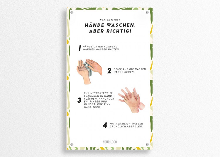Insegna 30 x 50 cm | jungle - Istruzioni come lavarsi le mani (de)
