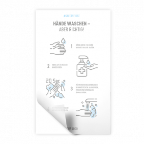 Adesivo 30 x 50 cm | Icon - Istruzioni come lavarsi le mani (de)
