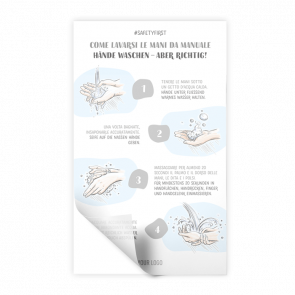 Adesivo 30 x 50 cm | Disegno - Istruzioni come lavarsi le mani (de/it)