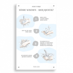 Insegna 15 x 25 cm | Disegno - Istruzioni come lavarsi le mani (de)