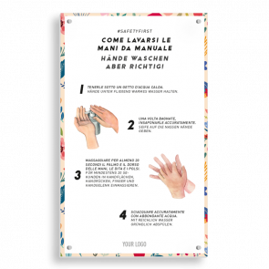 Insegna 15 x 25 cm | Fiore - Istruzioni come lavarsi le mani (de/it)