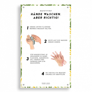 Insegna 15 x 25 cm | jungle - Istruzioni come lavarsi le mani (de)