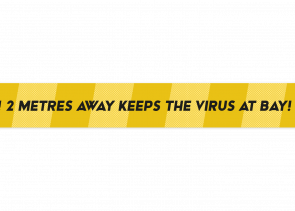 Adesivo per pavimenti  150 x 5 cm | giallo »2 metres away keeps the virus at bay«